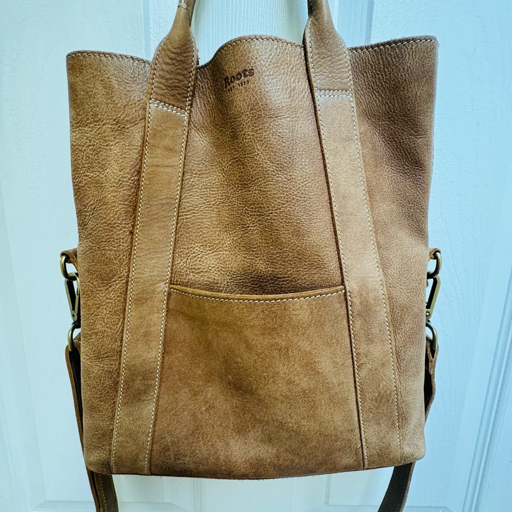 Roots Tan Leather Tote Bag